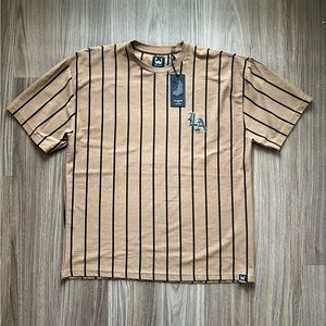 WXYZ Men’s LA Pinstripe T-Shirt Size 2X | Brown Black Short Sleeve Tee NWT